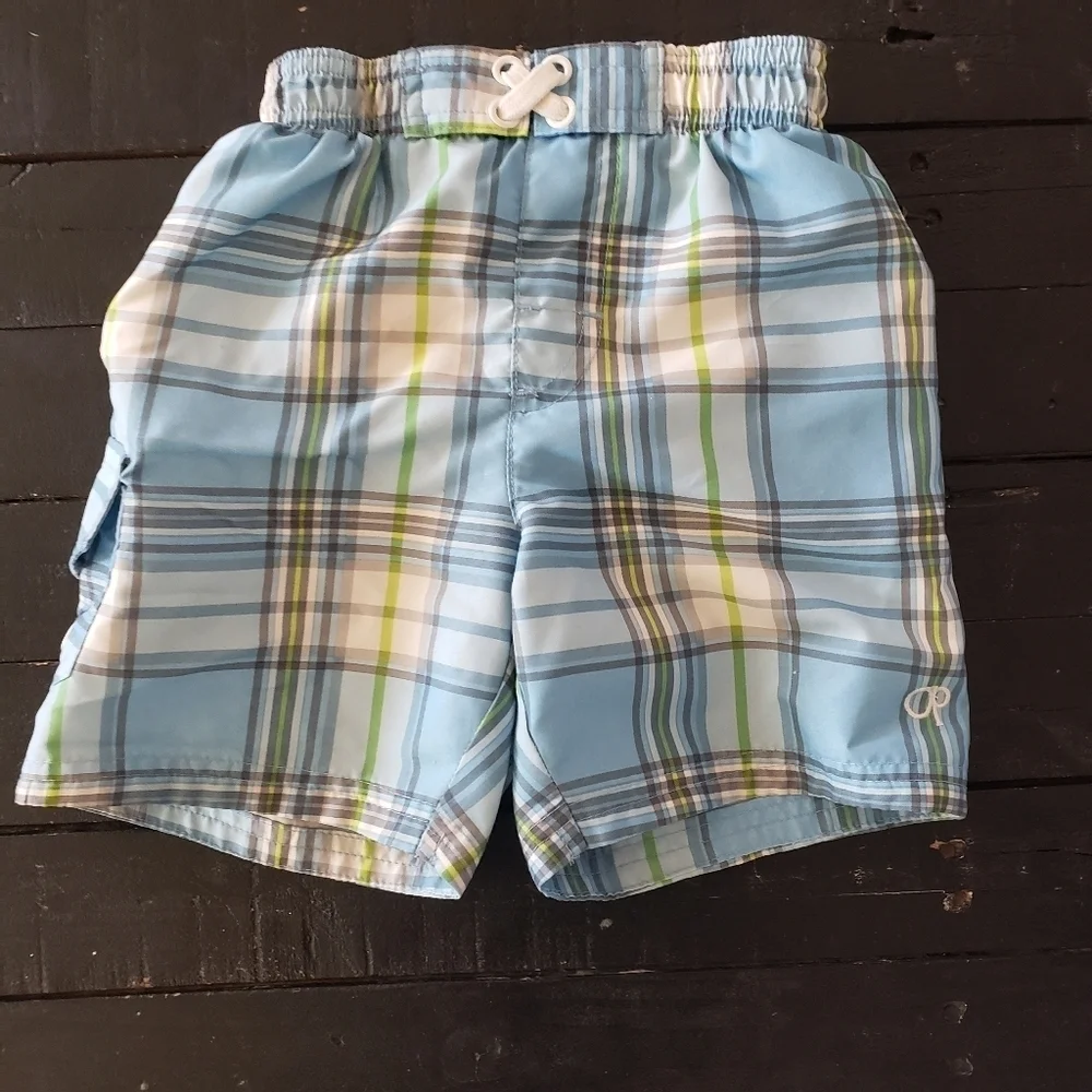 OP Baby Boy 24 Months Blue White Grey Plaid Swim Trunks Shorts